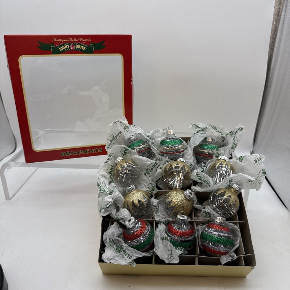 Box 12 unsilvered Christopher Radko Shiny Brite Xmas Ornaments Tinsel inside NEW